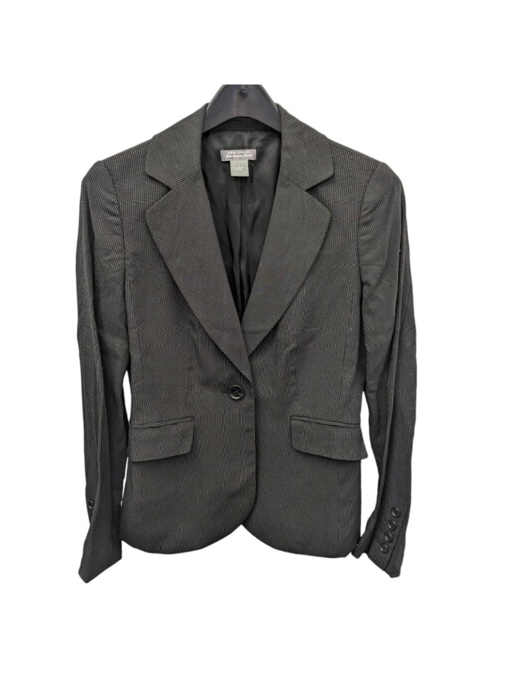Ann Taylor Black Pinstripe Blazer Jacket Single Breasted Lined Notch Lapel XS 2
